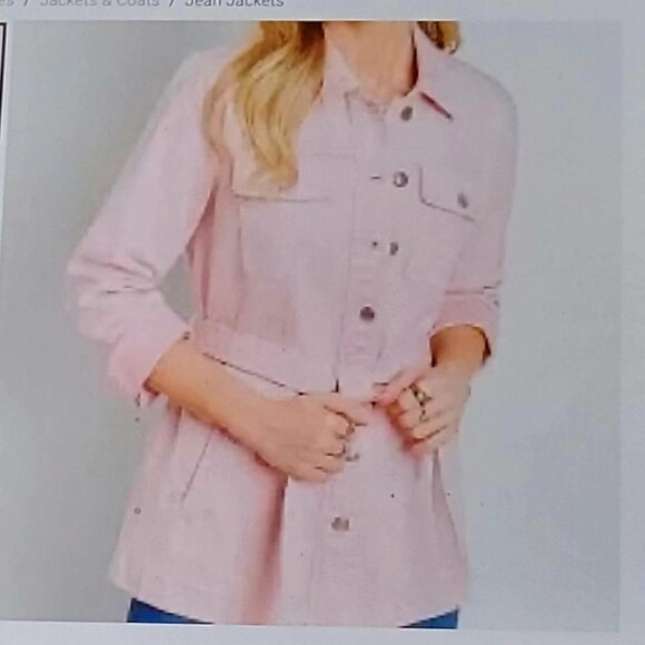Maurices Pink Denim Belted Trench Cotton Blend Jean Jacket with Pockets NEW - Picture 13 of 14